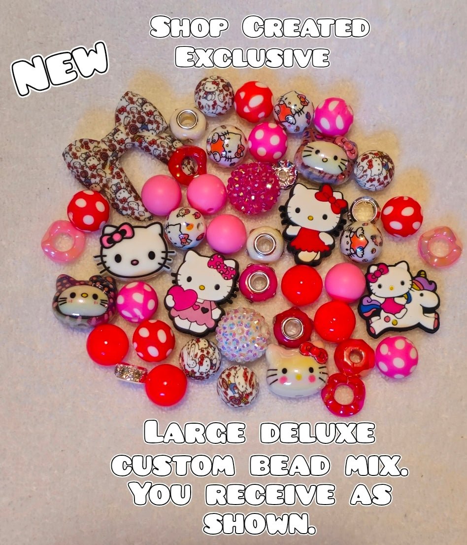 Deluxe Large Silicone & Acrylic Bead Mix Hello Kitty Bows