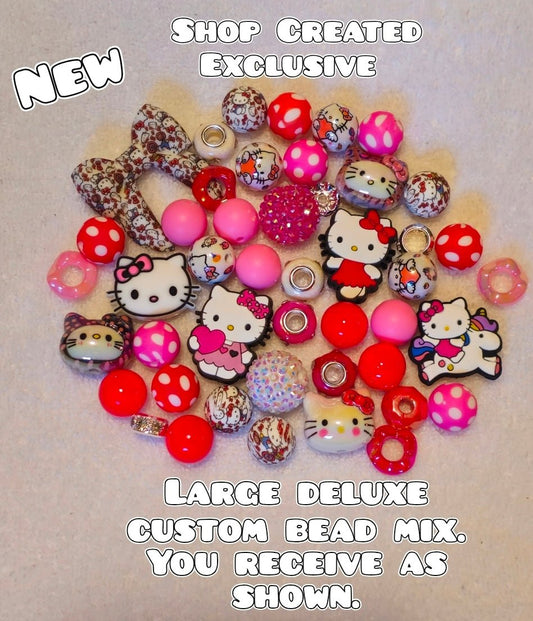 Deluxe Large Silicone & Acrylic Bead Mix Hello Kitty Bows