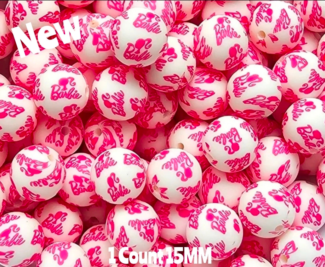 New 15mm printed Barbie 1 count Silicone Beads