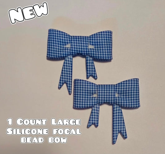 1 Count Large Silicone Printed Bow Focal Beads. Bow beadable accessories