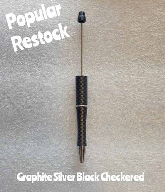 New Restock 1 Count Beadable Pen Blanks Black Silver Graphite Checkered Popular