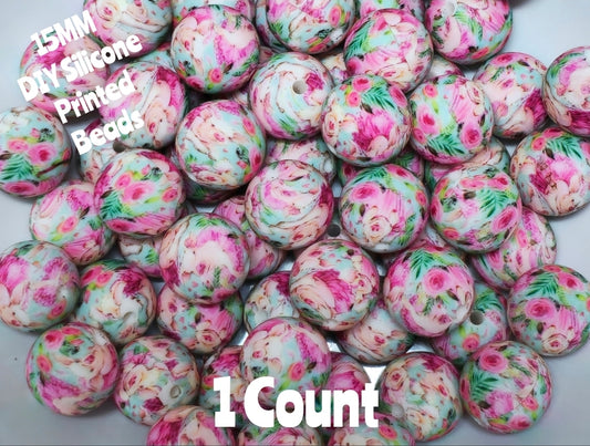 New 1 Count 15mm Printed Beads Floral Pigs DIY beads