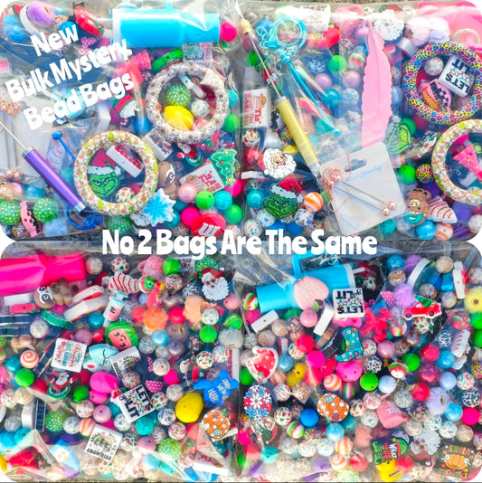 New November 2025 Mystery Bead BAGS 3.5 LBS of beads and accessories.  No 2 bags are the same! $100 plus Value! Each Bag will Receive a 8 count beadable pen pack while supplies last.