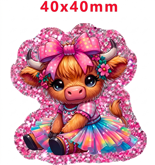 Glitter Acrylic Flatback- Acrylic Planer Resin Charm- Animal Cow
