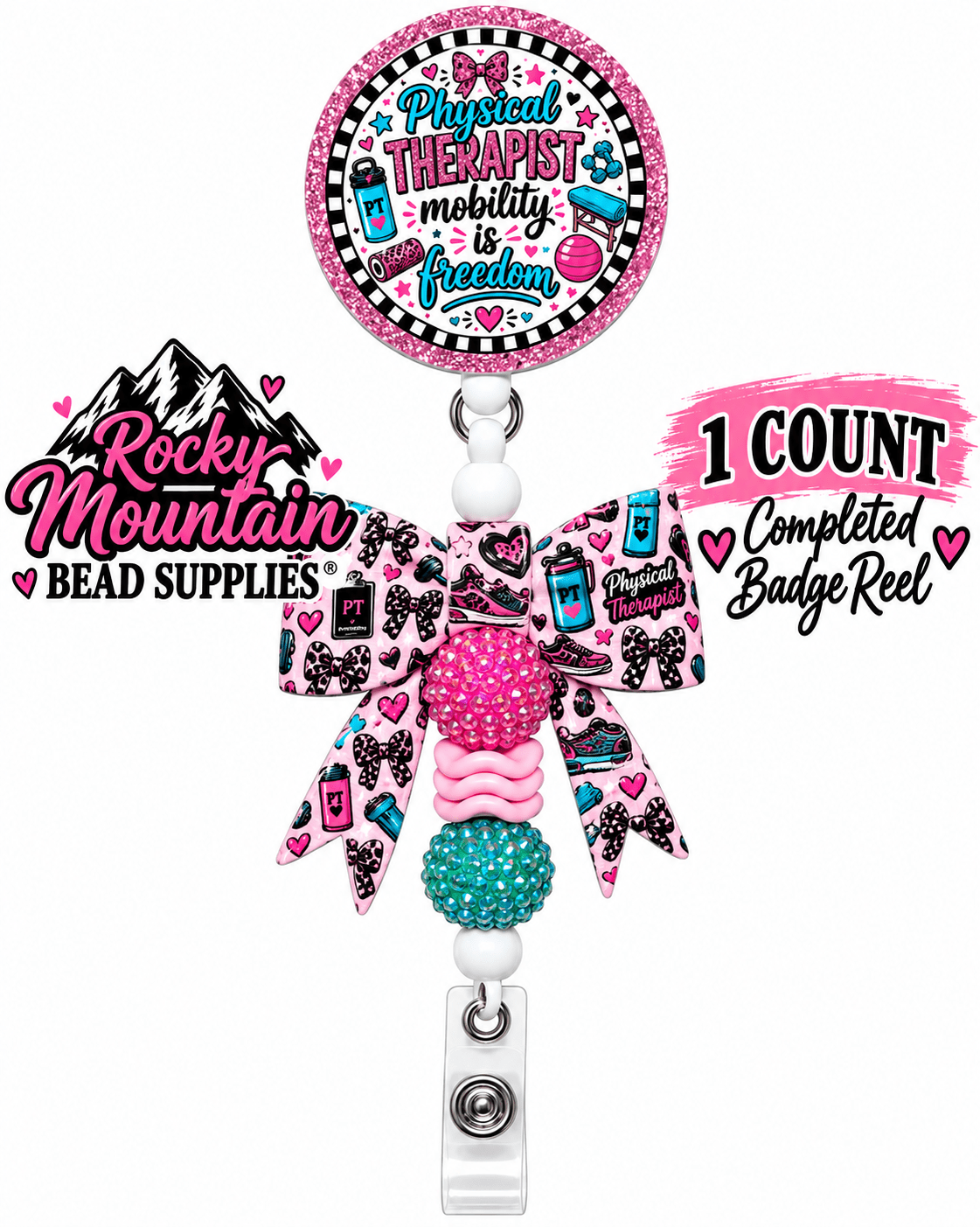 New 1 Count Completed Beadable Badge Reel Exclusive Design  Wholesale