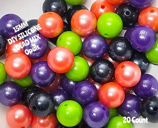 15mm DIY Silicone Beads Solid Opals Mix 20 Count