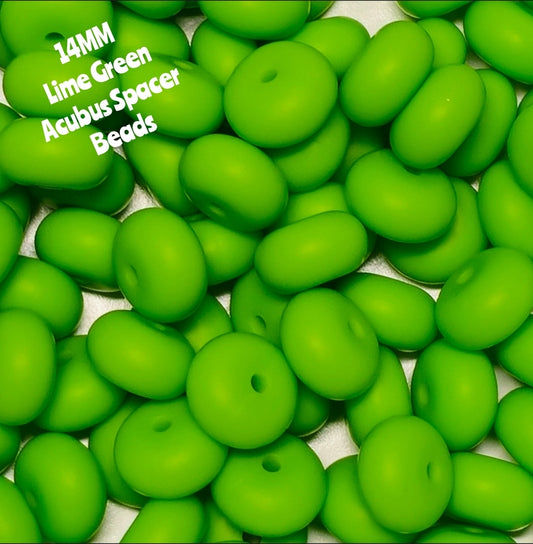1 Count DIY 14 MM LIME GREEN Silicone SOLID Acubus Spacer Beads Craft Supplies