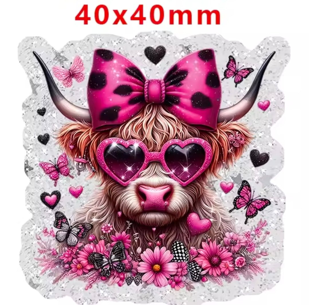 Glitter Acrylic Flatback- Acrylic Planer Resin Charm Cow