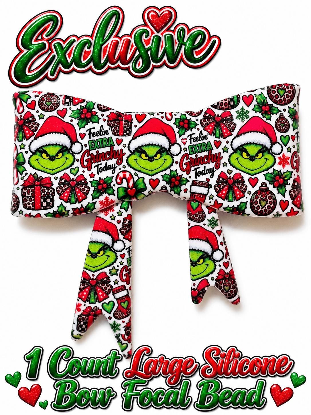 New Shop Exclusive 1 Count Large Silicone Bow FEELING EXTRA GRINCHY TODAY