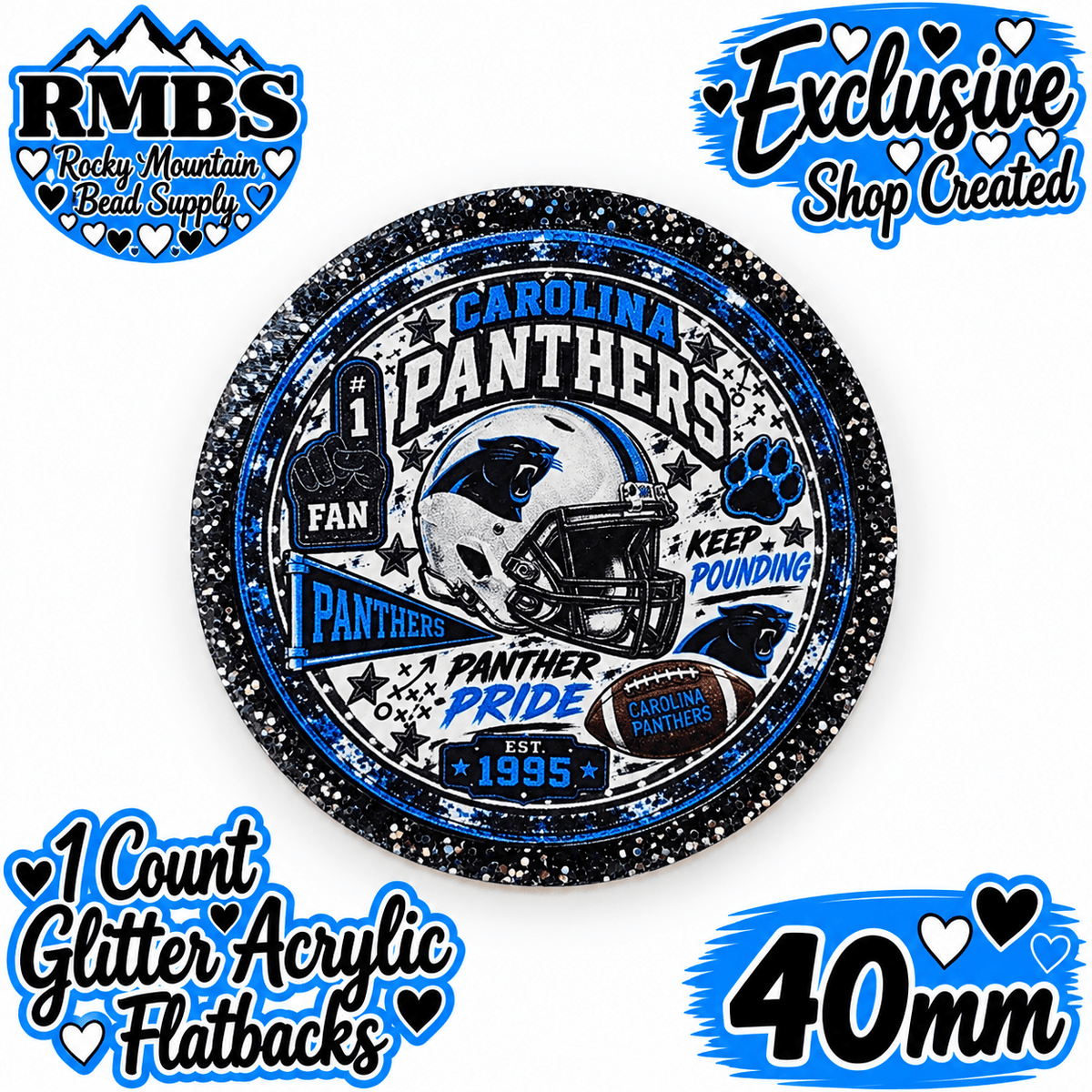 Exclusive 1 Count Custom Exclusive Glitter Acrylic Flatback 40mm PANTHERS