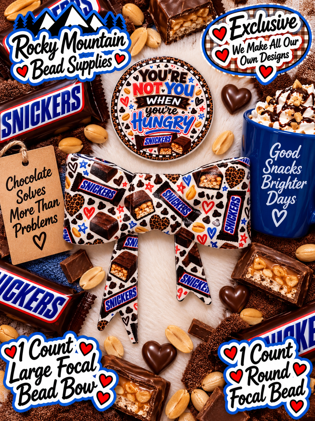New Shop Exclusive 1 Count Large Silicone Bow 1 Count Focal Bead Round Snickers