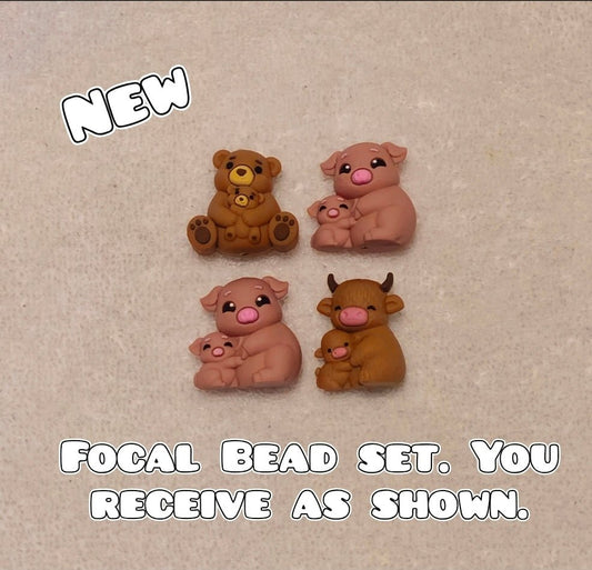 4 piece 3D Animals Focal Bead Set Beadable Accessories
