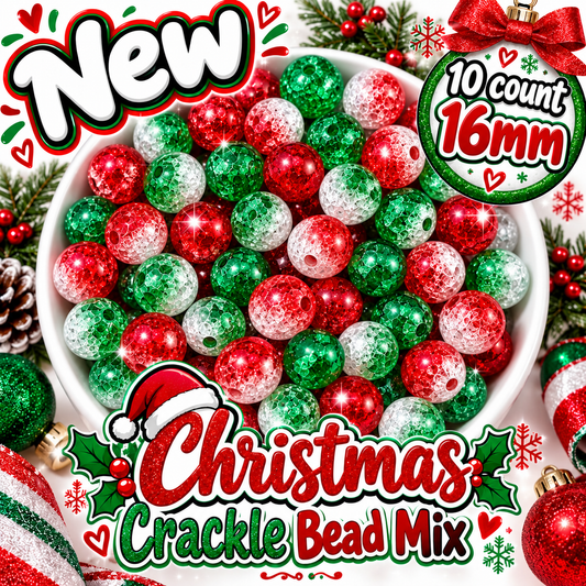 New 10 Count 16MM Crackle Christmas Ombre Acrylic bead mix 5 of each color