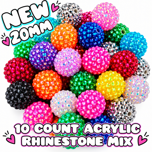 10 count 20MM Acrylic Rhinestone Beads Mix Nice Color Mix