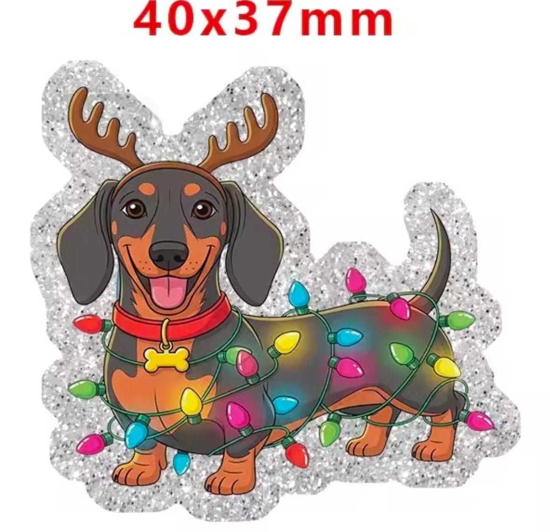 New 1 Count Glitter Acrylic Flatback Dog Christmas