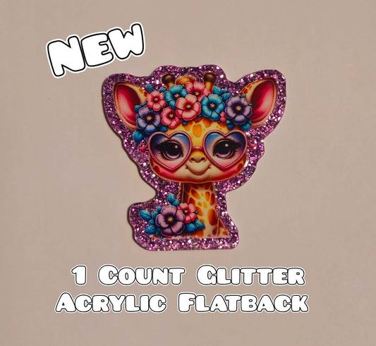 Glitter Acrylic Flatback- Acrylic Planer Resin Charm- Giraffe