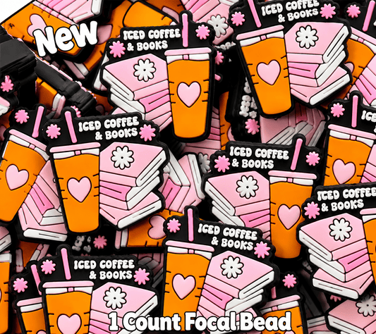New 1 Count Iced Coffee & Books Focal Bead
