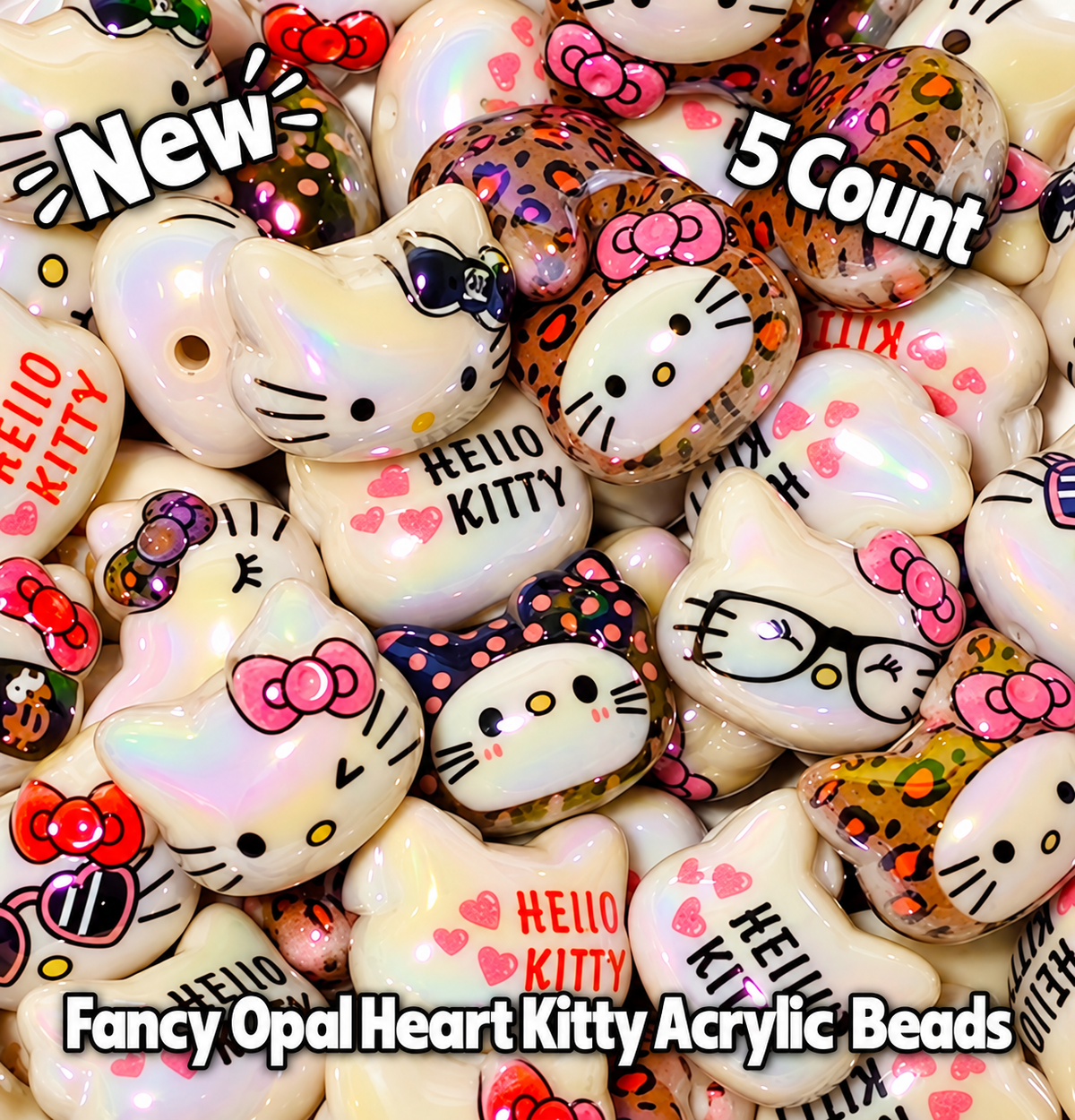 New 5 Count Fancy 24MM DIY Acrylic Beads Character Hello Kitty Craft Supplies