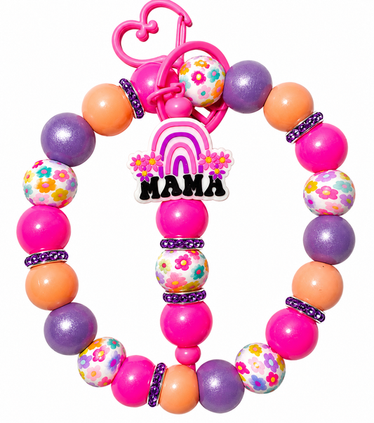 Nuevo Llavero Pulsera Completado Hecho a Mano Personalizado Mamá Flores