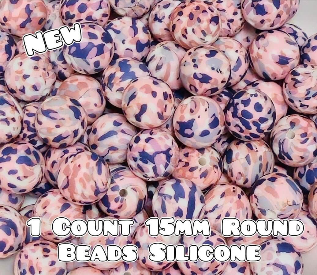 Nuevas cuentas de silicona estampadas de 15 mm, 1 unidad, CAMUFLAJE EN TONOS PASTELES
