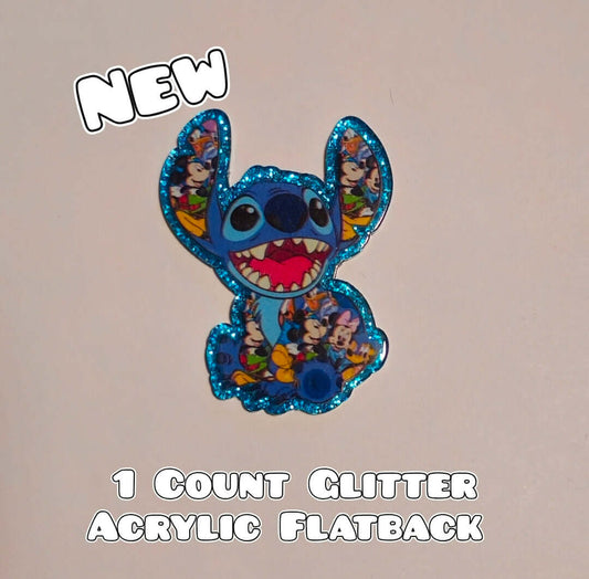 Glitter Acrylic Flatback- Acrylic Planer Resin Charm- Stitch Character