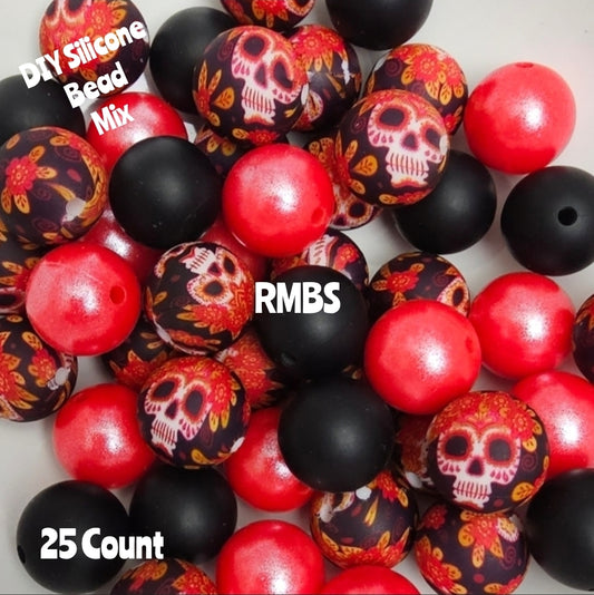 New Floral Skulls DIY Silicone Bead Mix 25 count