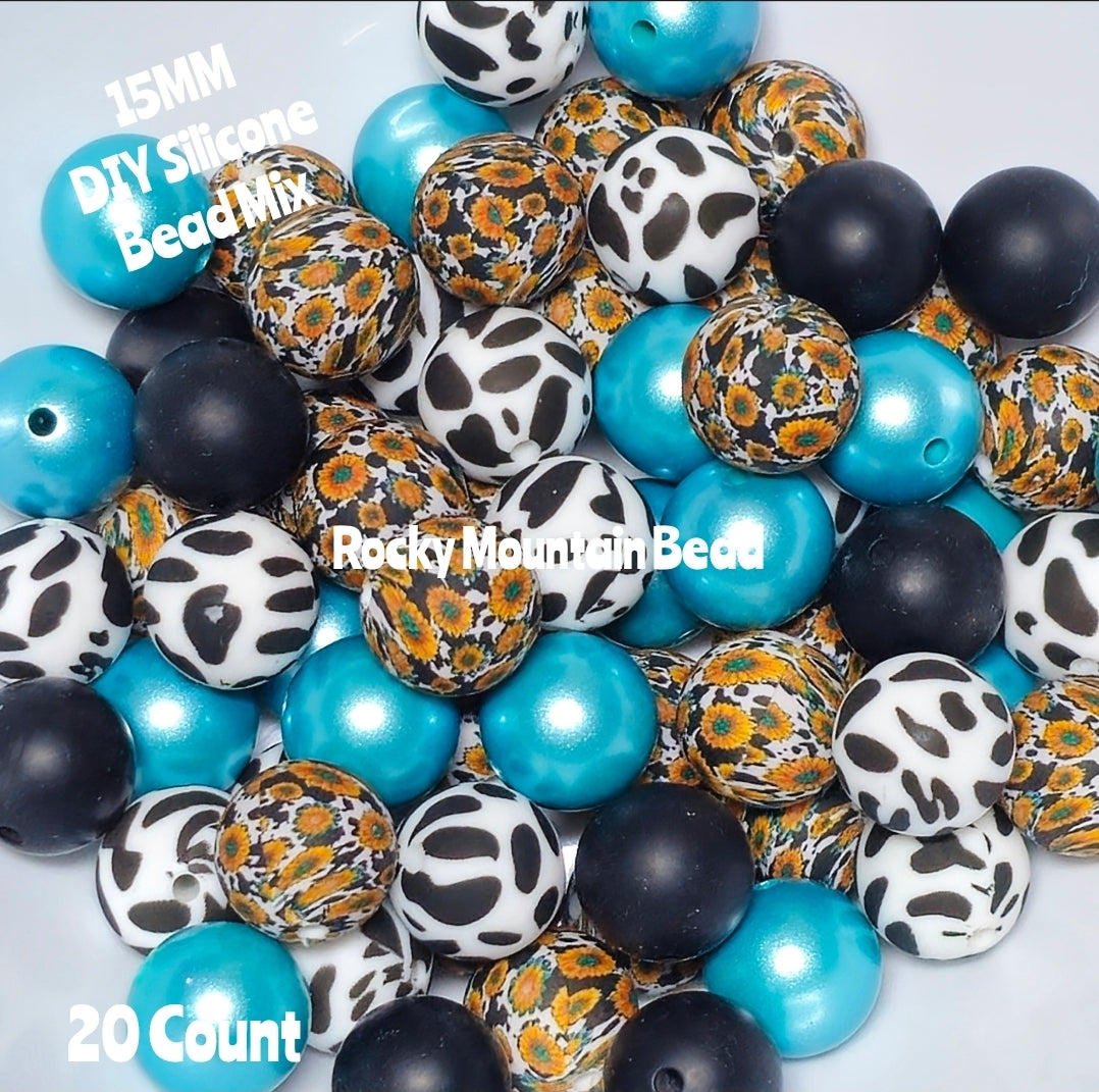 New Sunflower Cows Silicobe Bead Mix DIY Craft Supplies 20 Count 15mm