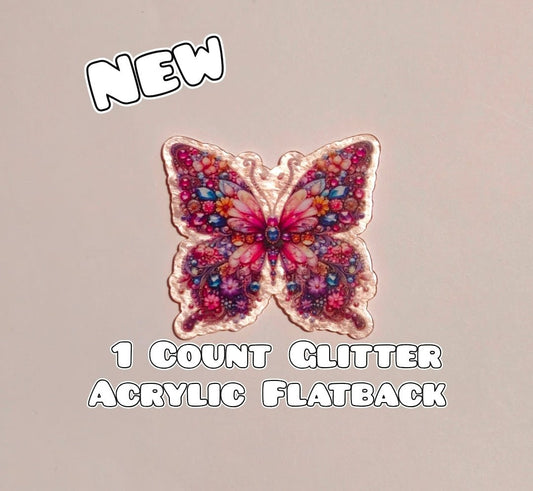 Glitter Acrylic Flatback- Acrylic Planer Resin Charm- Butterfly