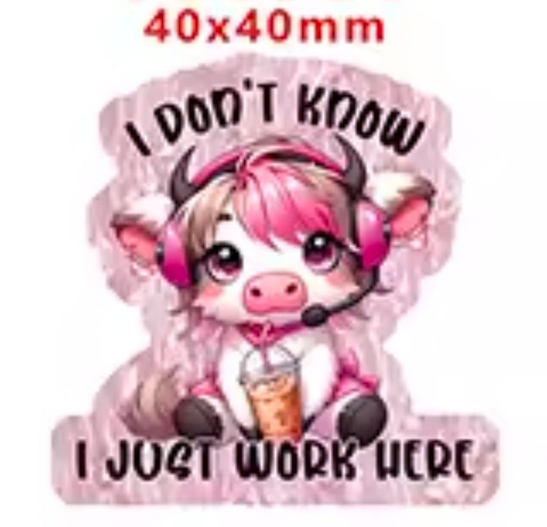 Glitter Acrylic Flatback- Acrylic Planer Resin Charm Cow Don't know just work here