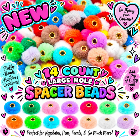 New 14 Count Large Hole 20mm Fuzzy Spacer Beads Multi Color Pack