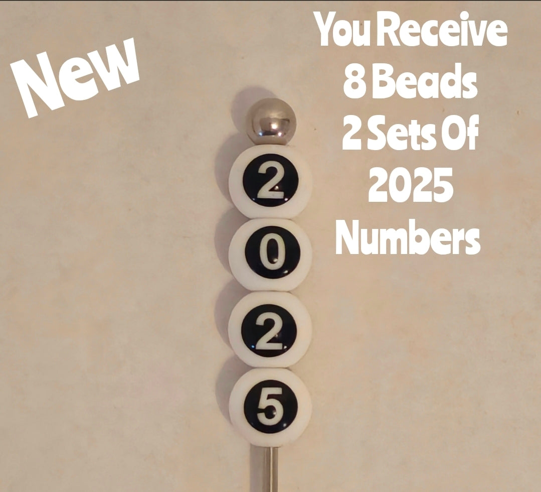New 2 piece Numbers Year 2025 silicone bead set 15mm