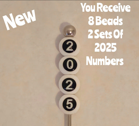 New 2 piece Numbers Year 2025 silicone bead set 15mm