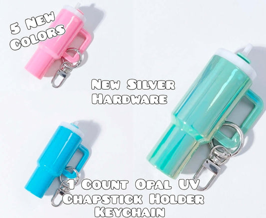 1 Count Chapstick Holder Tumbler Keychain Shimmering Opal UV Colors