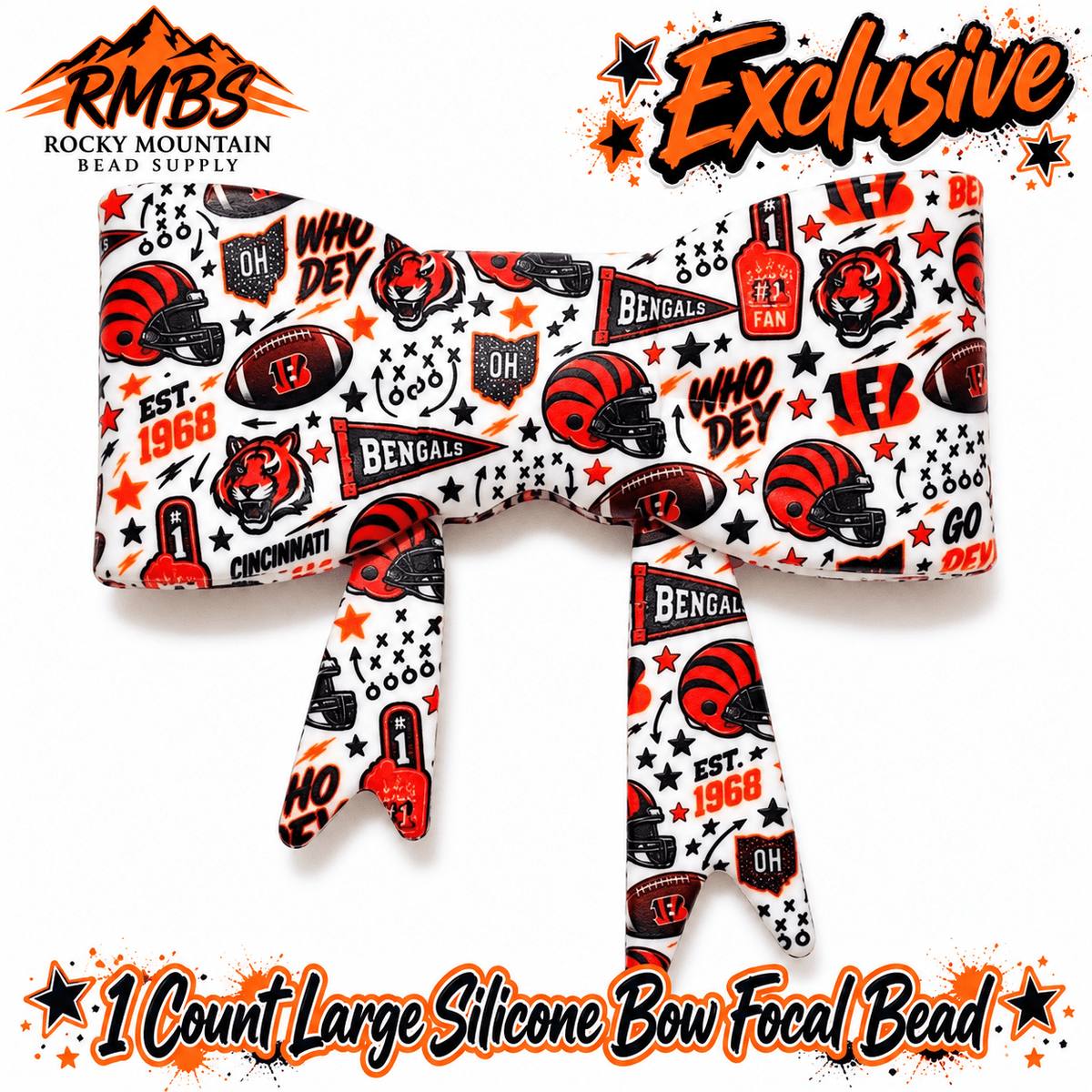 New Shop Exclusive 1 Count Large Silicone Bow FOOTBALL BENGALS