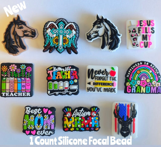 1 count DIY focal bead teacher- horses- deer- religious- jesus- mom Charms