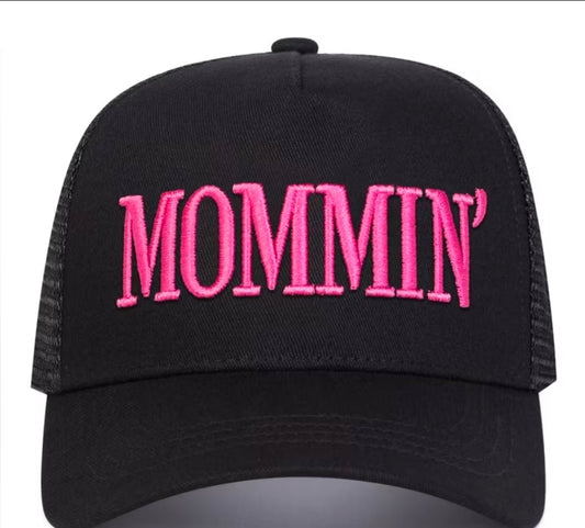 Women Embroidered Mommin Black Pink Baseball Cap