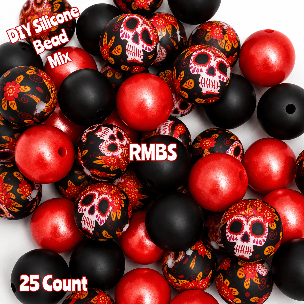 New Floral Skulls DIY Silicone Bead Mix 25 count