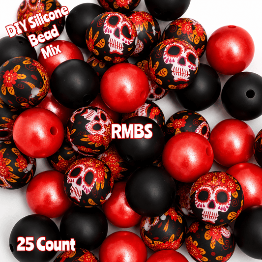 New Floral Skulls DIY Silicone Bead Mix 25 count