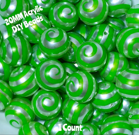 1 Count 20MM DIY Acrylic Beads Green Swirl Craft Supplies