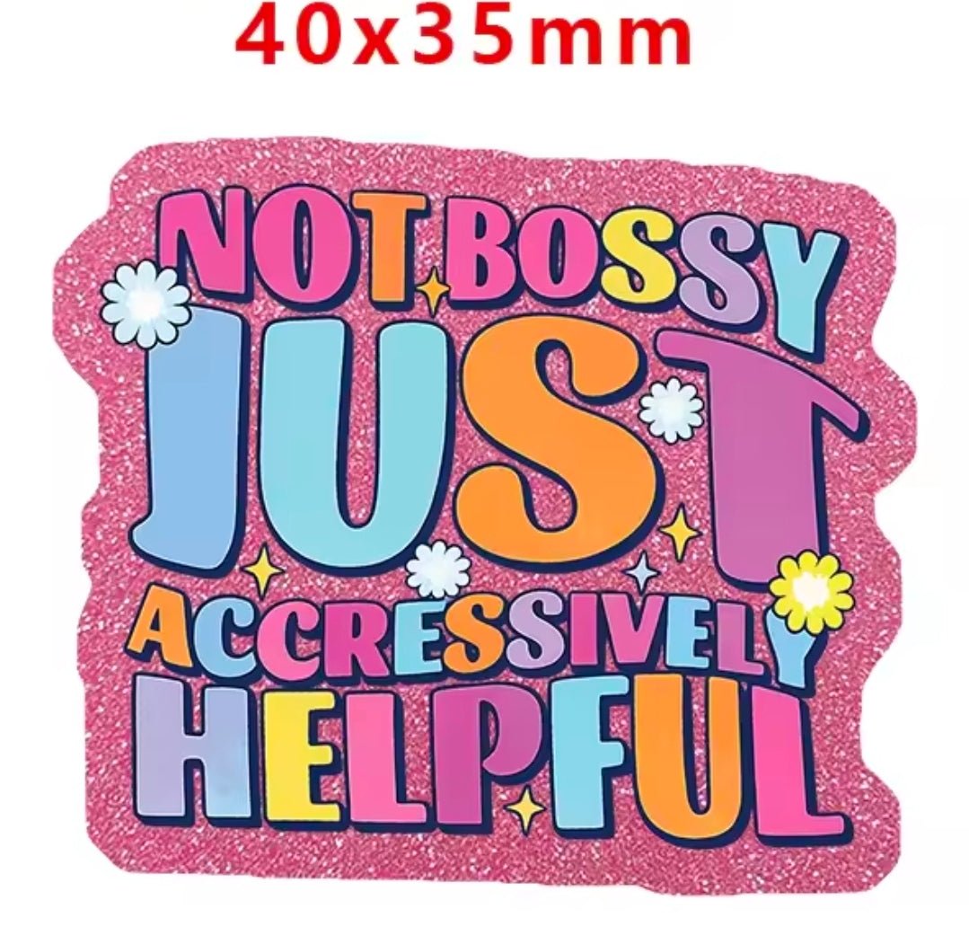 Glitter Acrylic Flatback- Acrylic Planer Resin Charm- Words Not Bossy