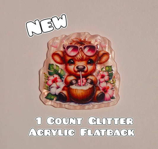 Glitter Acrylic Flatback- Acrylic Planer Resin Charm- Cow