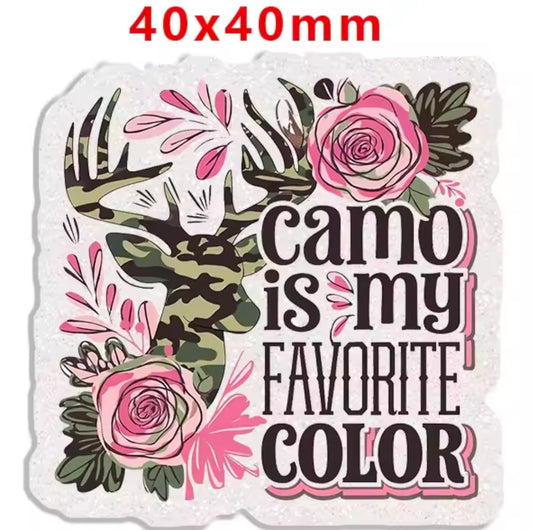 New 1 Count Glitter Acrylic Flatback PLANAR Resin Acrylic Patch- Camouflage