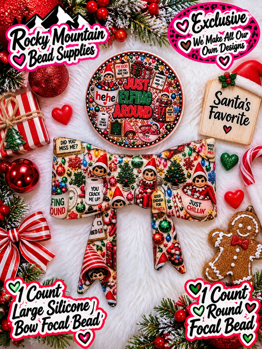 New Shop Exclusive 1 Count Large Silicone Bow 1 Count Focal Bead Round Elf on the shelf