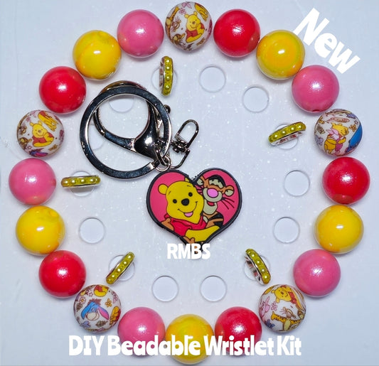 New 1 Count DIY Deluxe Beadable Wristlet Kit With Focal- Pooh Character Beads- Beadable Accessories