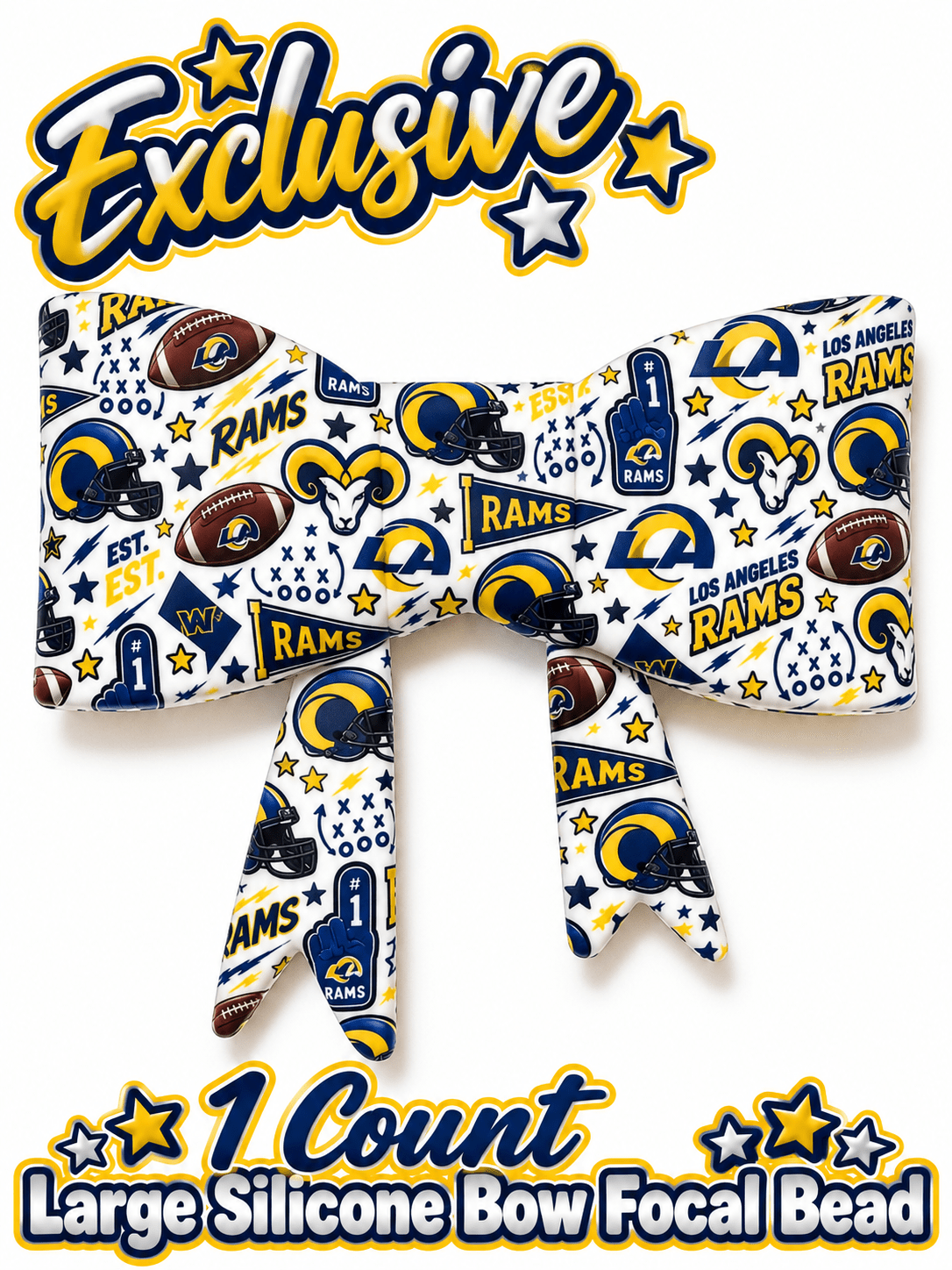 New Shop Exclusive 1 Count Large Silicone Bow FOOTBALL RAMS