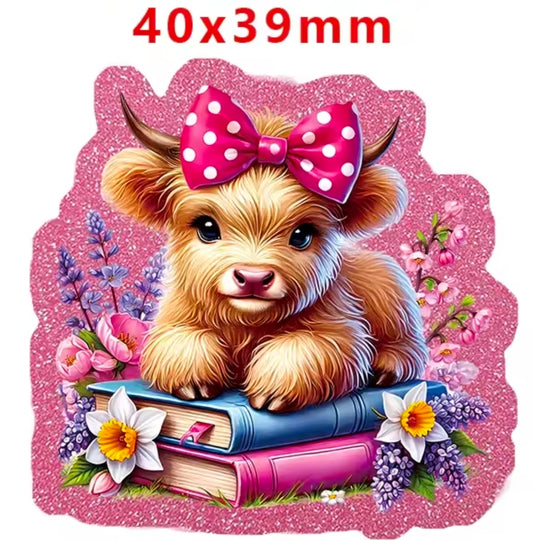 New 1 Count Glitter Acrylic Flatback PLANAR Resin Acrylic Patch- Cow