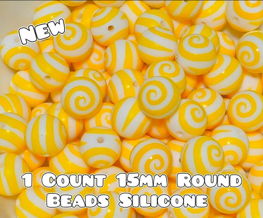 Nuevo paquete de 1 cuenta de silicona impresa de 15 mm REMOLINO AMARILLO