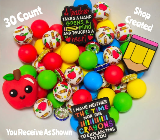 New Teacher Silicone Bead Mix DIY Craft Supplies 30 Count 15mm