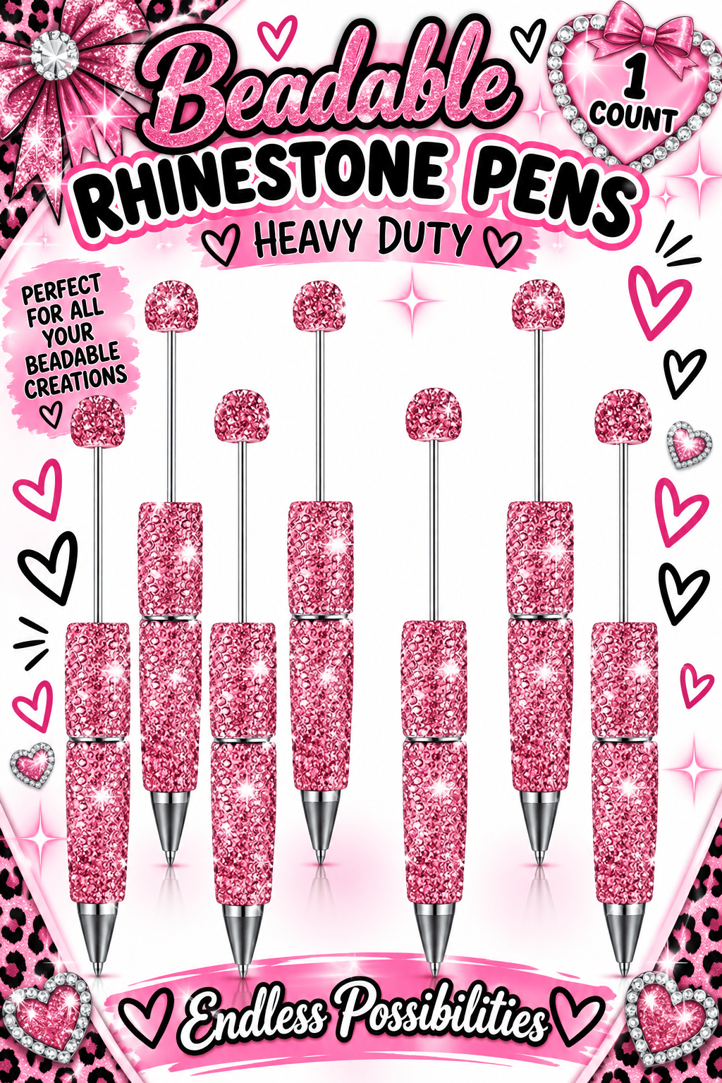 1 Count Beabable PEN Blanks Rhinestone Pen Pink