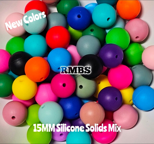 New 50 Count 15mm Solid Silicone Beads Mix